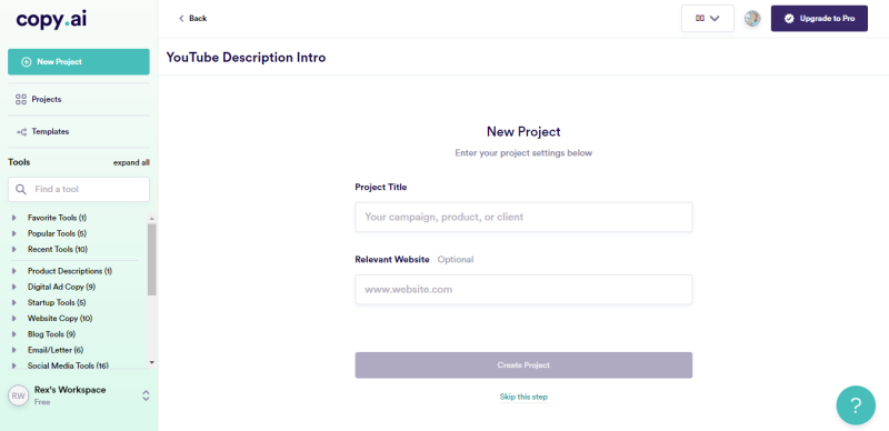 Video description tool by copy.ai