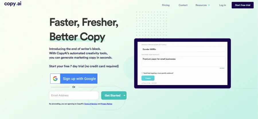 Copy.ai homepage