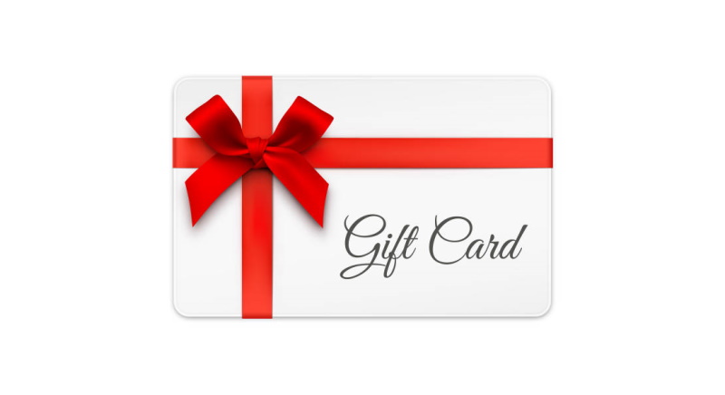 A gift card with a red ribbon