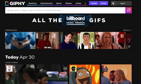 Giphy homepage