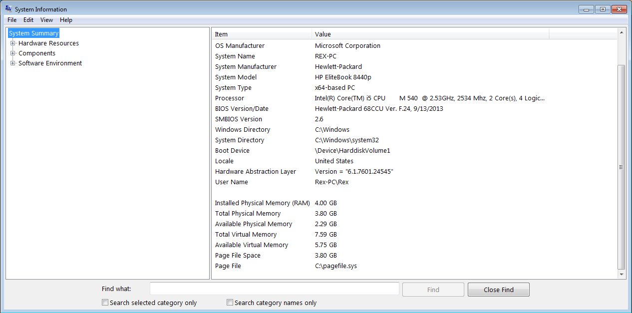Window 7 spec sheet