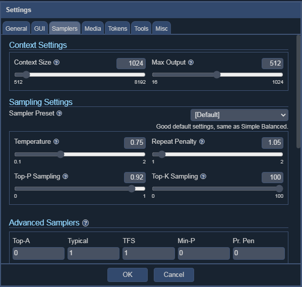 A screenshot of KoboldAI Lite UI Settings