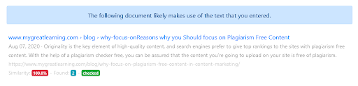 plagium.com quick search result