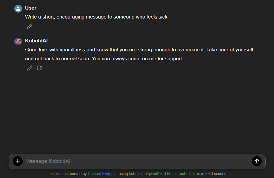 Qwen's encouraging response to a sick person