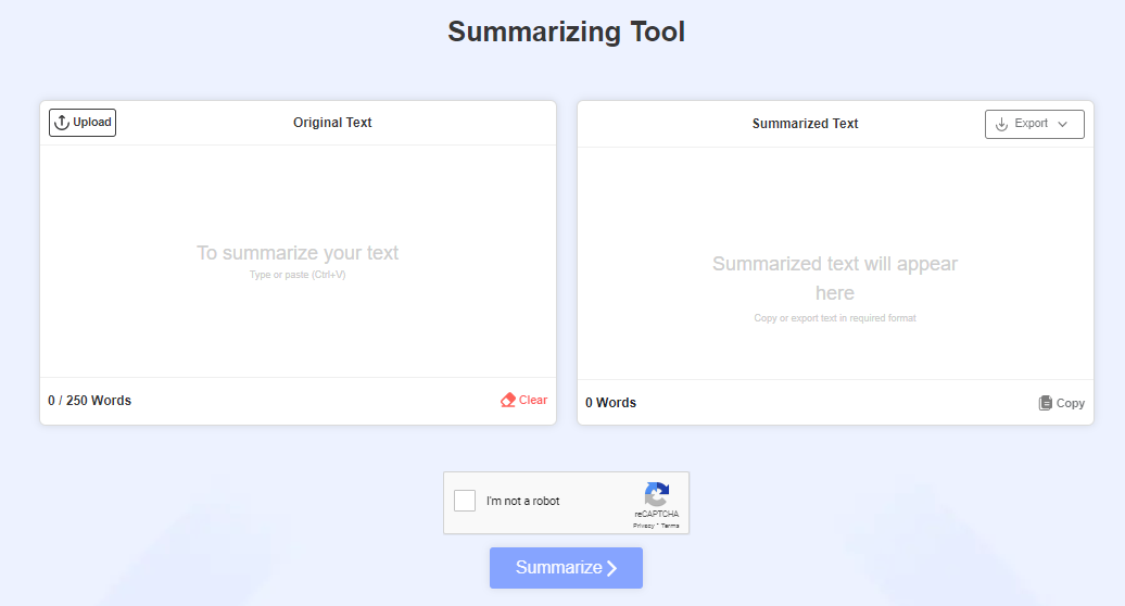 Rephraser summarizing tool UI