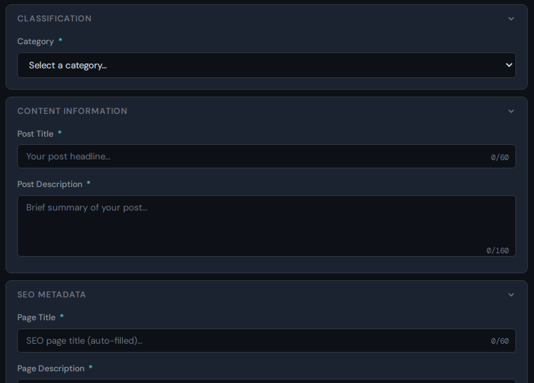 Metadata + Editor Section screenshot