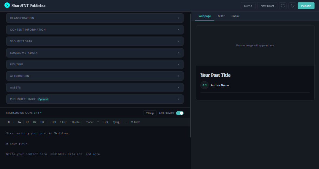Full Screenshot of ShareTXT Publisher
