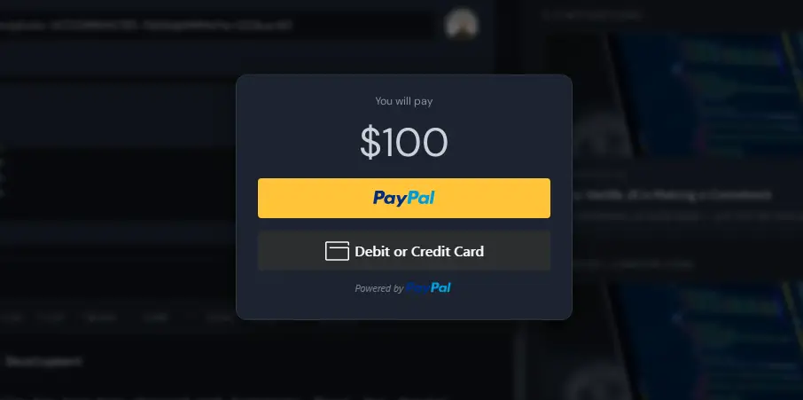 Cost/Payment Modal screenshot
