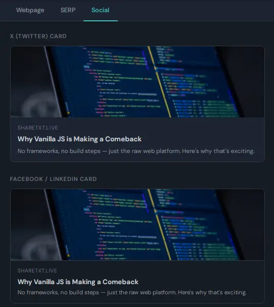 Preview social section screenshot
