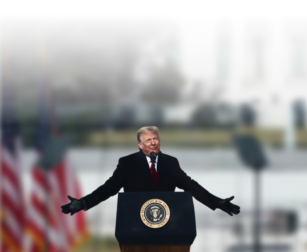 US President Donald Trump on januar 6 on a podium while giving a speech with arms wide open